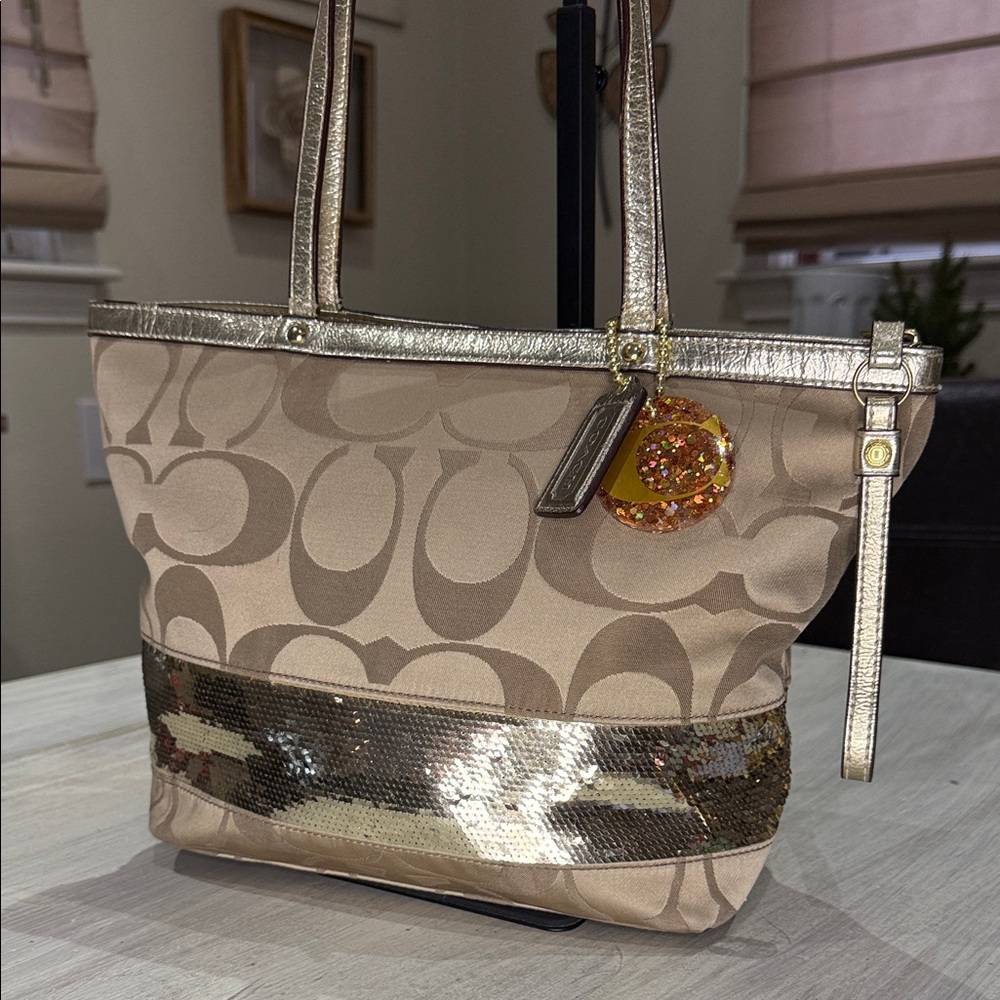 Coach Gold and Tan Signature Tote